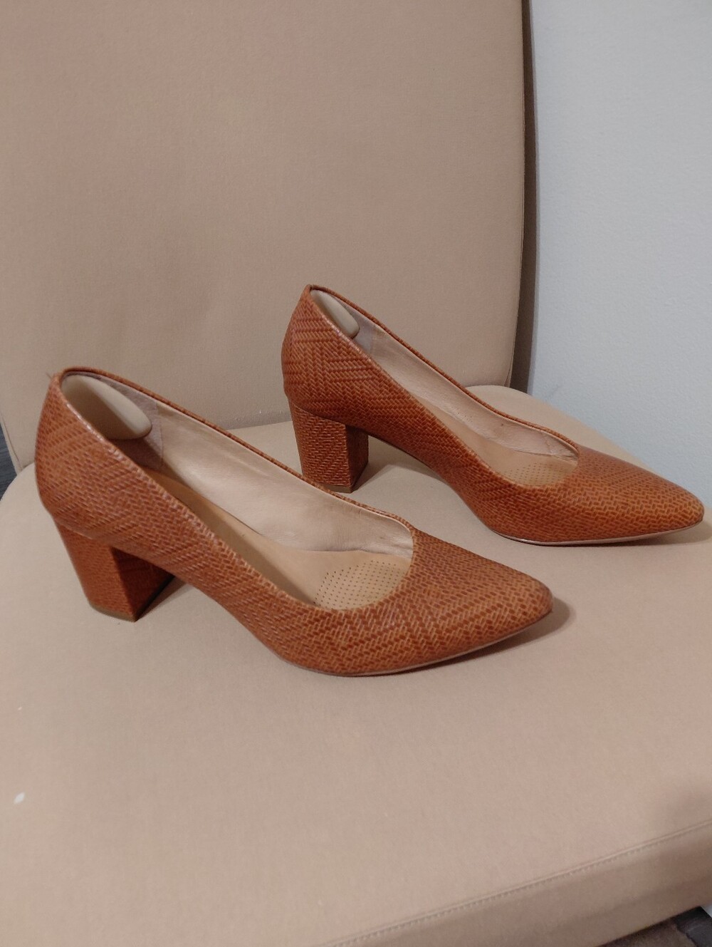Corso Como Brown Leather Textured Block Heel Pumps